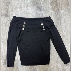 VENUS Black Off-the-Shoulder Sweater with Button Accents